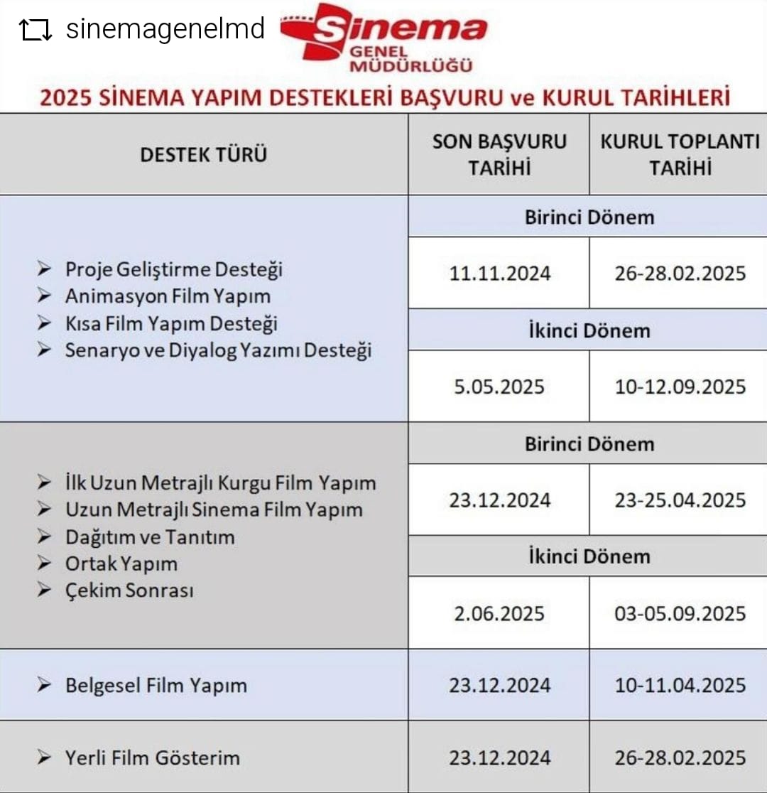 Sinema Destek Başvuruları Belgesel Film Yapımları için son başvuru tarihi 23 Aralık 2024