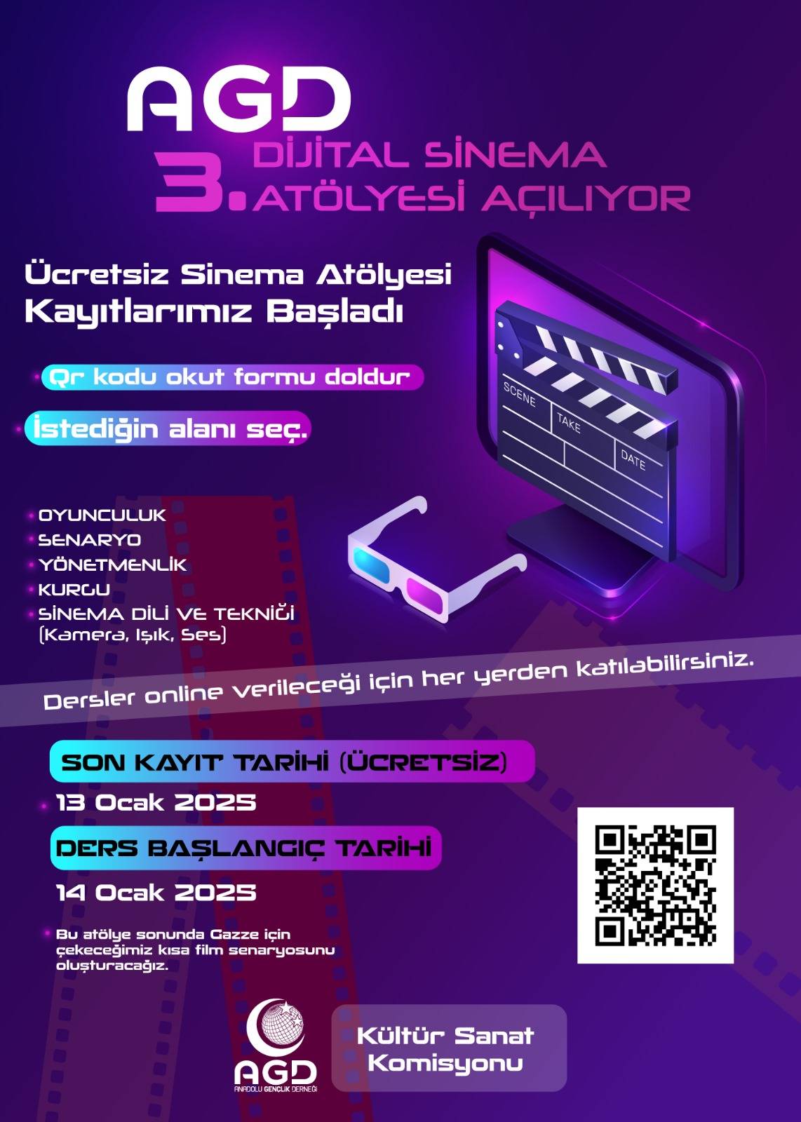 Ücretsiz AGD 3.Sinema Atölyesi İçin Ön Kayıtlar Başladı