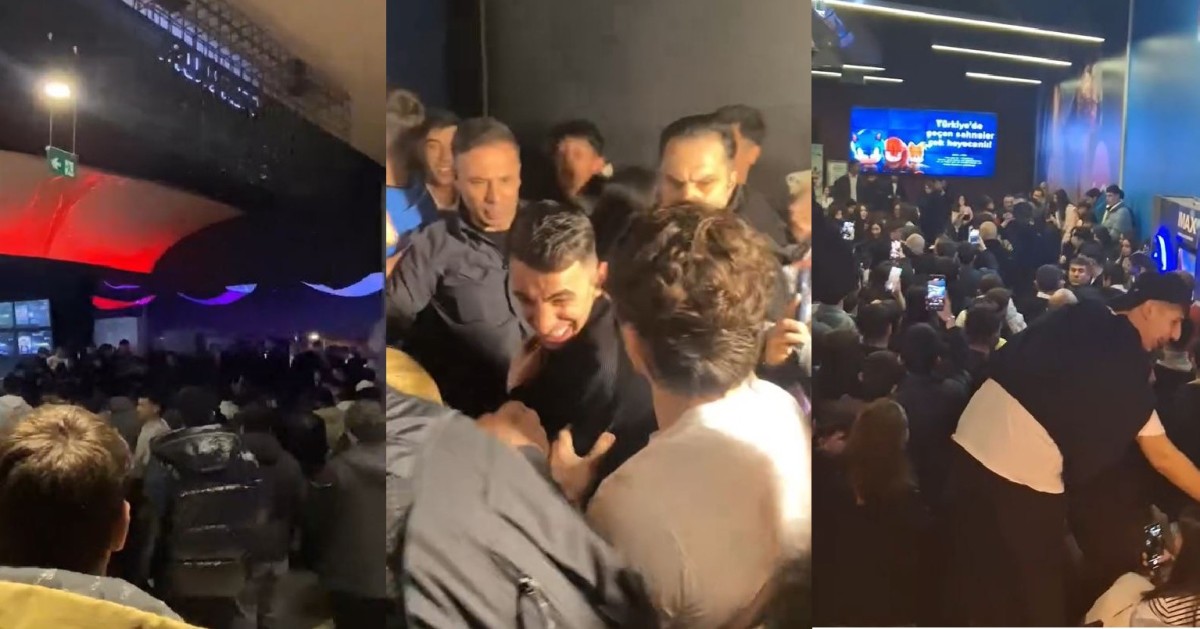 Film galasında izdiham: Kavga sırasında yangın tüpü sıktılar